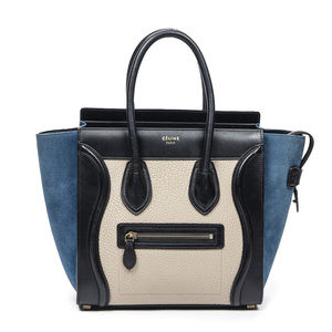 Celine Micro Luggage in Black/Beige/Blue Grained Leater/Suede Leather